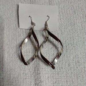 Huge swirl brown silver wire earrings
